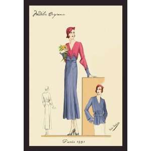  Sunday Dress in Periwinkle and Magenta 24X36 Giclee Paper 
