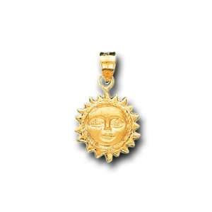   14K Yellow Gold Sun Happy Face Satin Charm Pendant IceNGold Jewelry