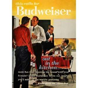   Gathering Budweiser Beer Bottle   Original Print Ad