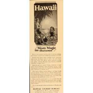   Vintage Ad Hawaii Beach Moonlight Tourist Bureau   Original Print Ad