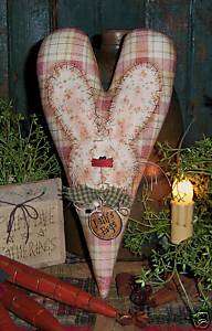 Primitive Easter Bunny Rabbit Heart Pillow Pattern #408  