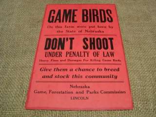 Vintage Game Bird No Hunting Sign Old Antique Trespassing Fishing 