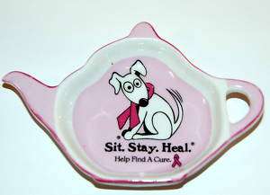Breast Cancer TeaBag Holder Ashdene NIB Porcelain Dog  