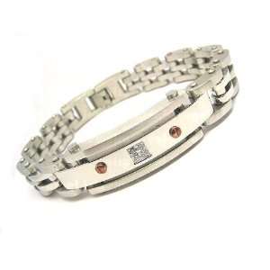 Stainless Steel 316L Two Tone Mens Bracelet 8 1/2 CZ Contemporary 
