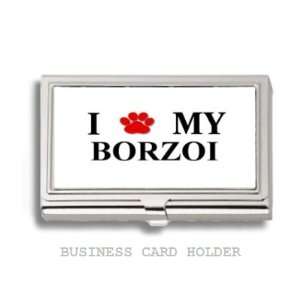  Borzoi Dog Love My Dog Paw Business Card Holder Case 