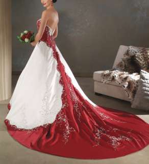 Strapless white and red Wedding Prom Dress Size custom  