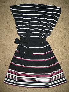 New White House Black Market Pink White Striped Dress Tunic Top Belted 