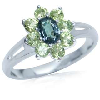 Alexandrite, Sapphire or Tourmaline Silver Flower Ring  