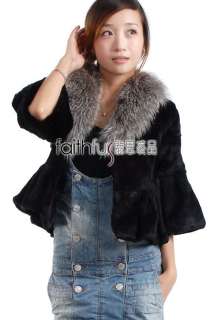 Sheared Rabbit fur Jacket with luxurious Silver Fox fur collar. Satin 