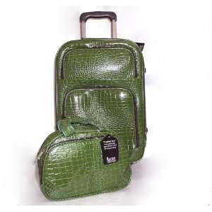 Carry On Rolling Wheeled Luggage Set 2 pc, Green Crocodile  