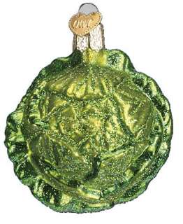   Lettuce Head Old World Blown Glass Green Glitter Christmas Ornament