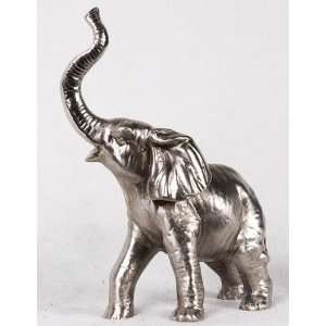  9 inch Silver Elephant Braying With Trunk Raised 