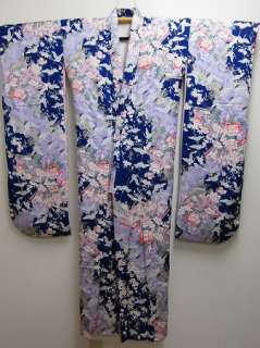   SHIPPING 13a0522 Japanese Kimono FURISODE Flying Crane Tall Silk Mix