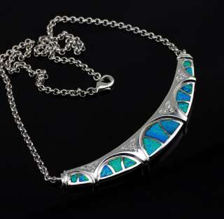 ON6 Blue Fire Opal Gemstone Silver necklace Fashion Jewley  