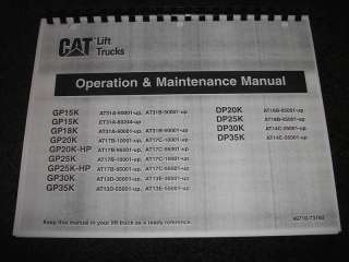 Caterpillar GP15K GP18K GP20K GP25K DP20K O & M Manual  