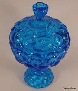 Vintage MOON & STARS Peacock Blue Large Candy Dish  