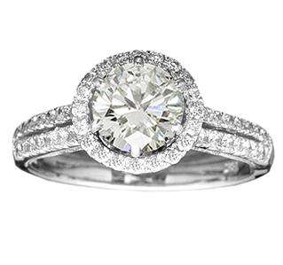 50 CT TW Two Row Halo Round Diamond Engagement Ring in 14k White 