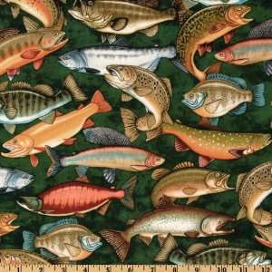  44 Wide Off The Hook Fish Green Fabric By The Yard Arts 
