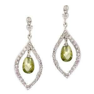 Briolette Olive Quartz C.Z Diamond Marquise Drop Earrings (Nice Gift 