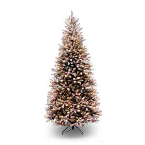 7.5 Dunhill Fir Pre Lit Slim Hinged Tree with Snow, Red 