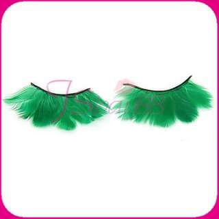   Pair Green Feather Longer False Eyelashes Lady Beauty Party Eye Makeup