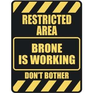   RESTRICTED AREA BRONE IS WORKING  PARKING SIGN