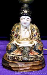  Japanese Porcelain Satsuma Moriage Boudoir Perfume Buddha Lamps  