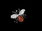 Auth.Native American Indian Silver/Amber/J​et Bee Pin by Juan Begay