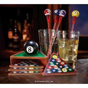    Pool Themed Coasters and Swizzle Sticks Set 