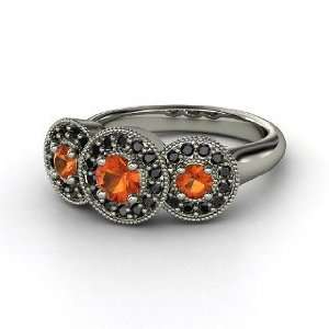   Ring, Round Fire Opal Palladium Ring with Fire Opal & Black Diamond