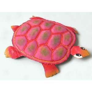 Hand Painted Pink Turtle from Recycled Steel Drums   Haitian Design 9 