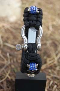 The EXTREME Paracord Survival Bracelet in Black with Blue Crystal 
