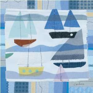  Oopsy Daisy Blue Sailboats 10.5x10.5 Canvas Art Image Wrap 