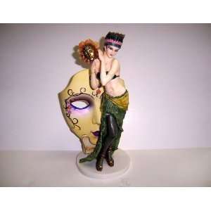  French Burlesque Dancing Masked Woman Statue Figurine 