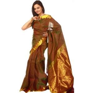  Auburn Suryani Kanjivaram Sari with Golden Thread Weave 