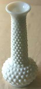   WHITE MILK GLASS HOBNAIL PATTERN VASE, E. O. BRODY CO., MADE IN U.S.A