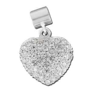  14mm Large Heart with Crystals Charm   Sterling Silver 