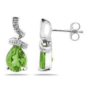  Pear Shaped Peridot and Diamond Earrings in White Gold 