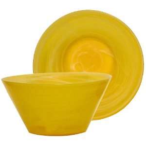  Colorful Art Glass Large Yellow Calder Bowl 4 3/4H x 9 1 