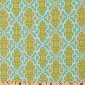  44 Wide French Riviera Abstract Gold/Teal Fabric By The 