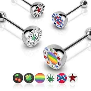  316L Surgical Steel Barbells with Red Star Logo and Black 