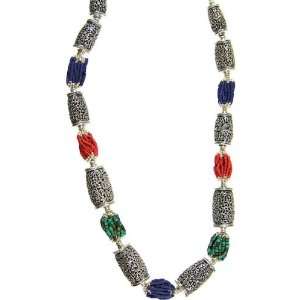 Nepalese Superfine Handcarved Necklace with Coral, Turquoise and Lapis 