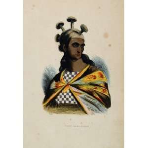 1843 Print Costume Warrior Sandwich Islands Hawaii NICE   Hand Colored 