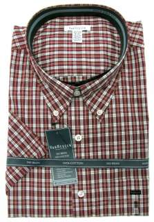   Mens Dark Red Plaid Relaxed Fit No Iron Button down Shirt NWT  