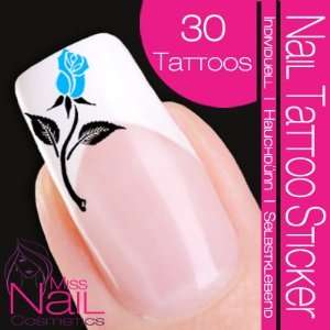  Nail Tattoo Sticker Rose / Flower   turquoise Beauty