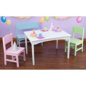  East Coast Pastel Table w/Bench & 2 Chairs