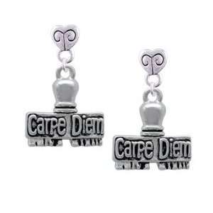  3 D Carpe Diem Stamp   Silver Plated Mini Heart Charm 