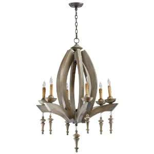  Manning French Country Oval Carved Wood 6 Light Chandelier 