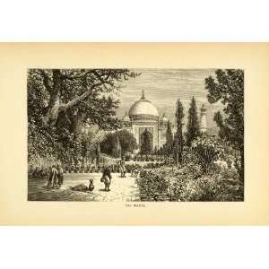  1875 Steel Engraving Art Taj Mahal Mausoleum Agra India 