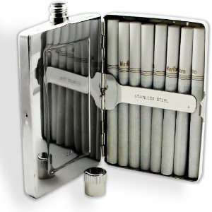 Stainless Steel All in One Cigarette Case & Flask Combo (For King Size 